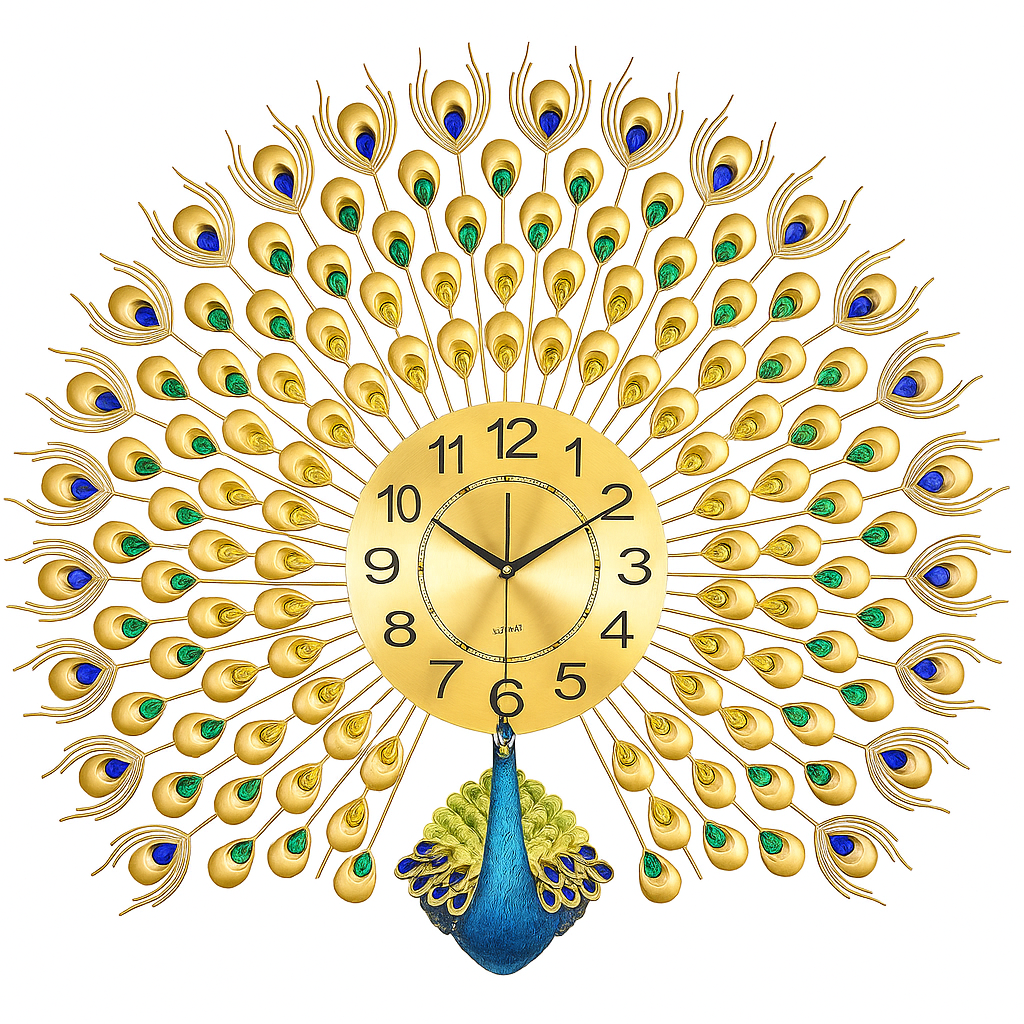 Peacock Wall Clock Golden
