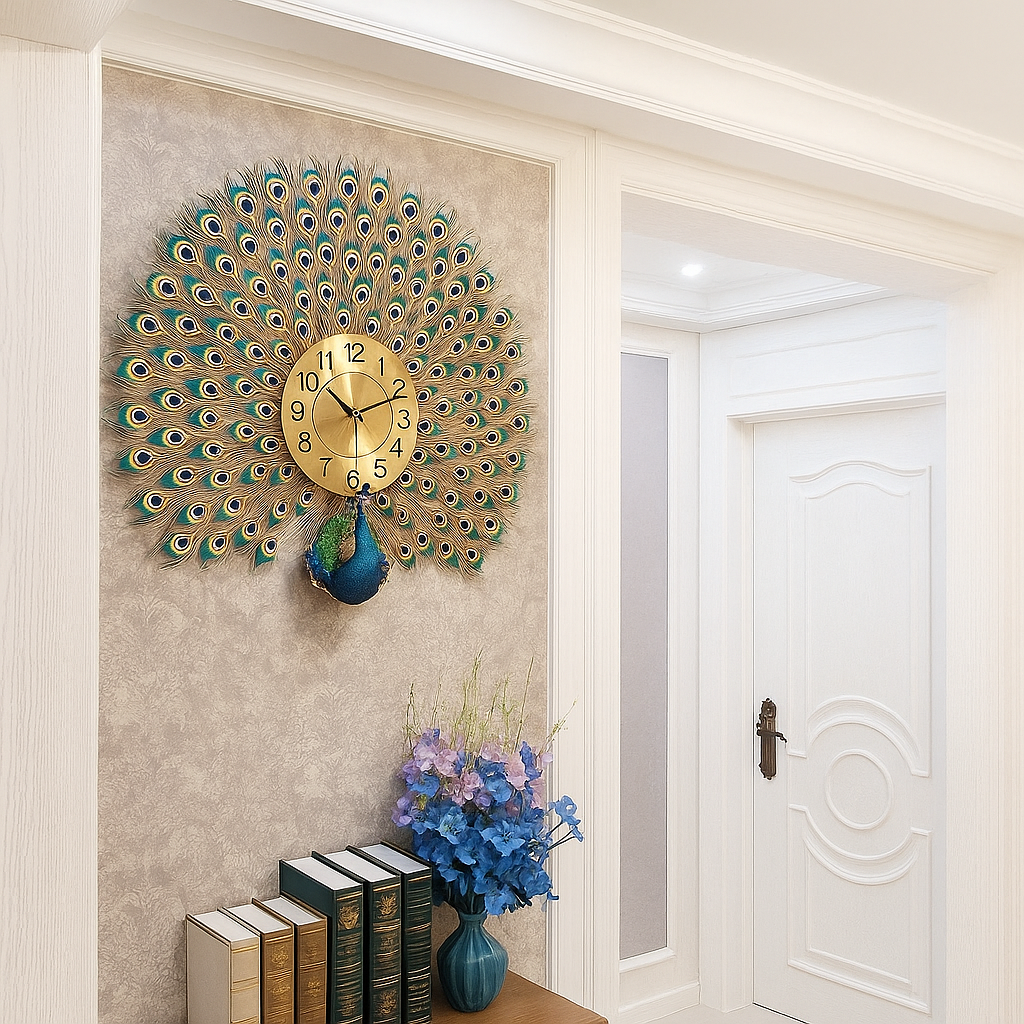 Peacock Wall Clock Golden
