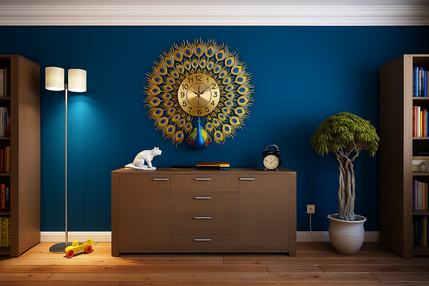Peacock Wall Clock Golden