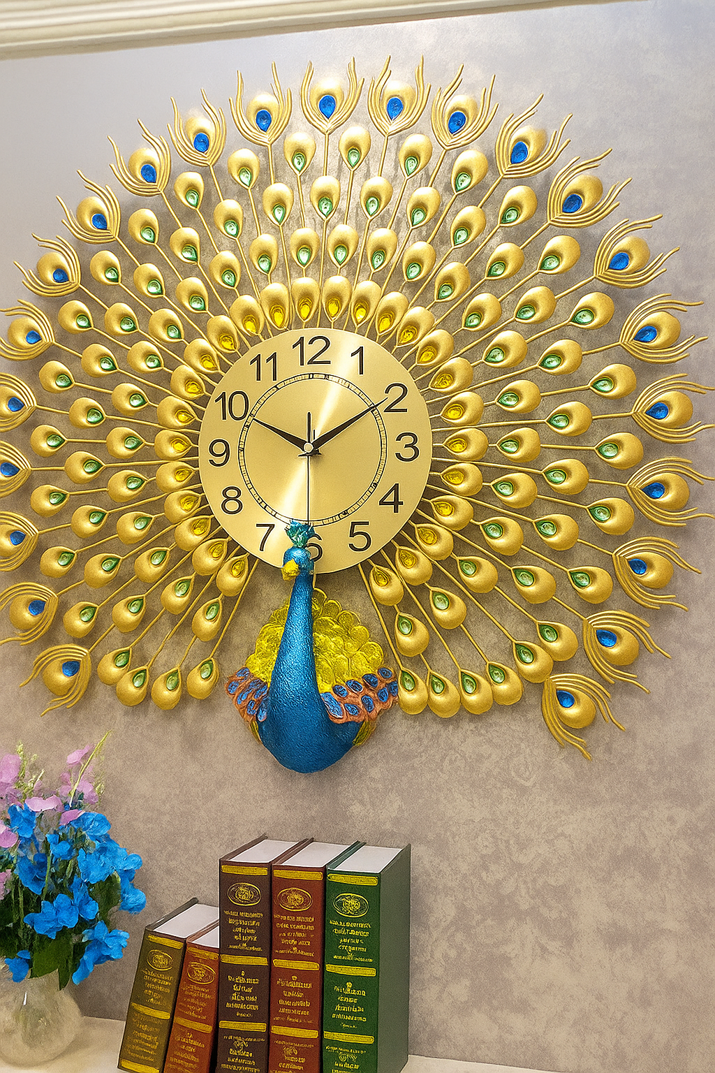 Peacock Wall Clock Golden
