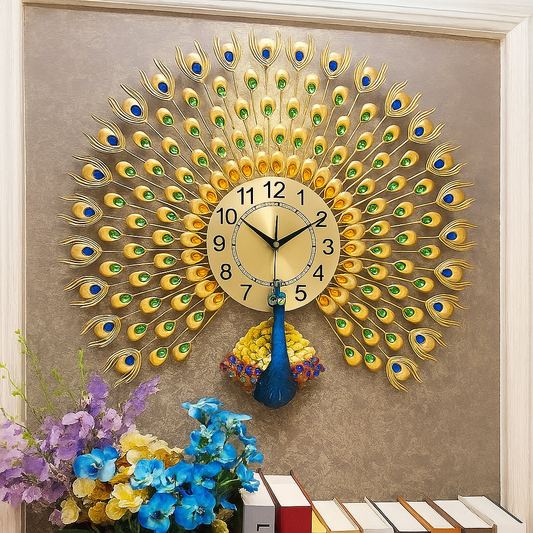 Peacock Wall Clock Golden
