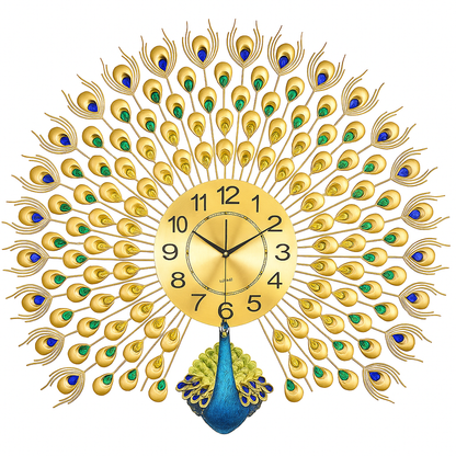 Peacock Wall Clock Golden