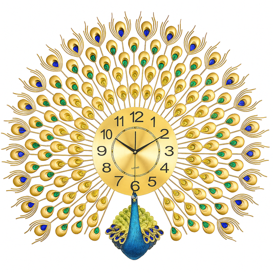 Peacock Wall Clock Golden