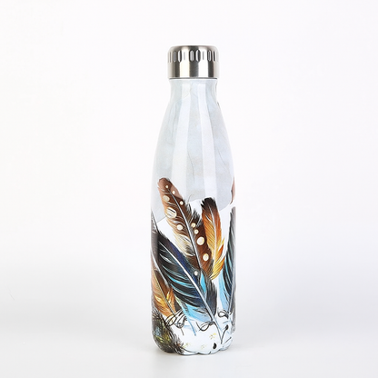 500ml double wall printed steel bottle leaf