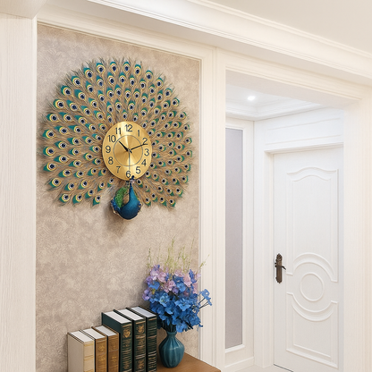 Peacock Wall Clock Golden