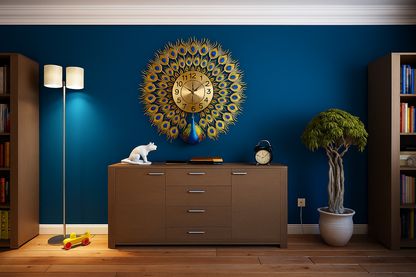 Peacock Wall Clock Golden