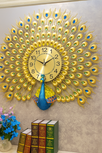 Peacock Wall Clock Golden