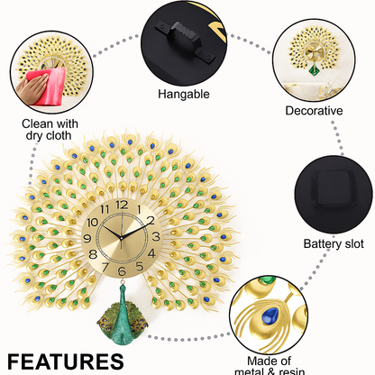 Peacock Wall Clock Golden