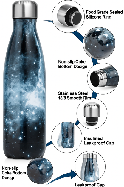 500ml double wall printed steel bottle leaf