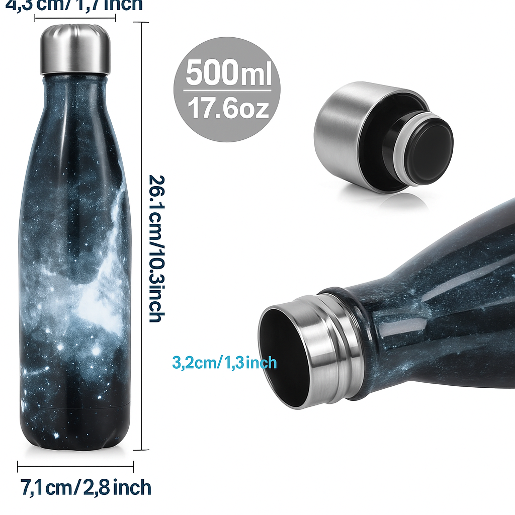 500ml double wall printed steel bottle leaf